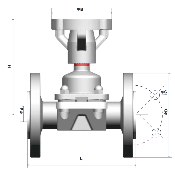 PFA-lined flanged manual diaphragm valve